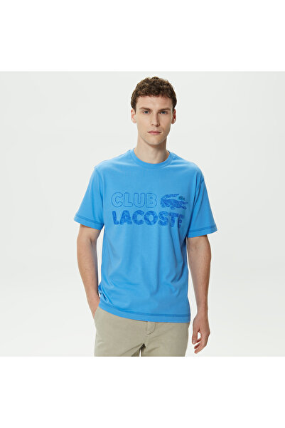 Lacoste Erkek Relaxed Fit Organik Pamuk Bisiklet Yaka Baskılı Mavi T-Shirt
