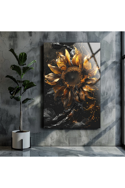 BV DEKOR Μοντέρνα διακόσμηση τοίχου από γυαλί Sunflower, Γυάλινος πίνακας για...