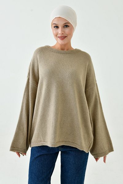 WOMAN VISION Pulover Hijab din tricotaje supradimensionate din nurcă - Decolteu, mânecă lungă, mânecă spaniolă - Cu umăr 4091