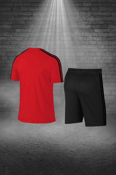 POSEIDON STORM Plus Size Men's Red Dri-Fit Round Neck Short Sleeve T-Shirt Shorts Bottom Top Set (4Xl-10Xl)