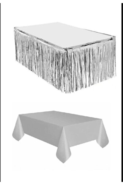 Genel Markalar Plastik Gümüş Masa Örtüsü - Gümüş Metalize Masa Eteği Püskülü