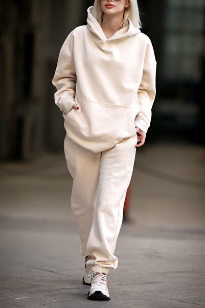 ruNadeS Γυναικεία βαμβακερή φόρμα με κουκούλα με ελαστική εφαρμογή για περπάτημα