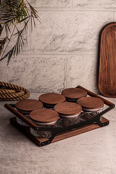Snippy Grade Milla 6-Piece Round Wooden Glass Snack Bowl - 230 ml Breakfast Glass with Vacuum Lid and Tray Detail