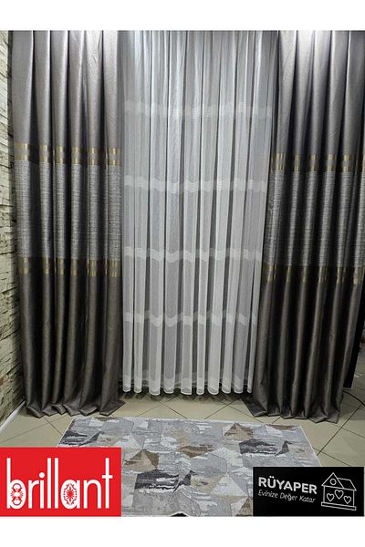 Brillant Rüyaper New Season Lower and Upper Mink Middle Belly Gray Gold Bordered Background Curtain