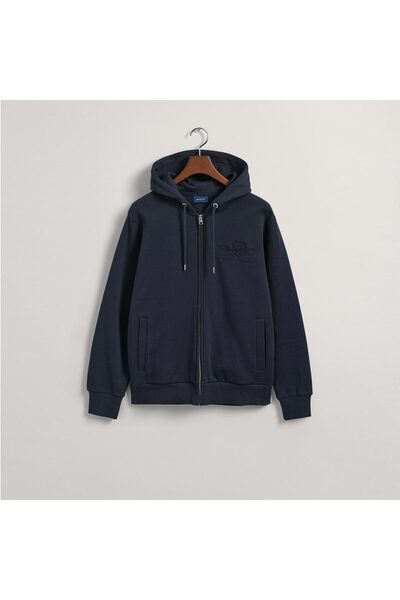 Gant Erkek Lacivert Regular Fit Kapüşonlu Logolu Sweatshirt
