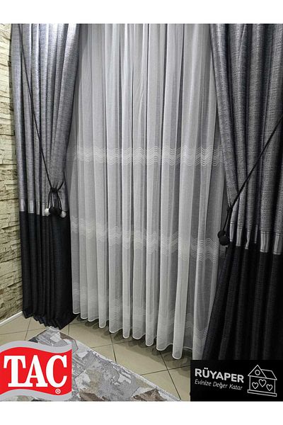 Taç Rüyaper Trend Product Top Gray Bottom Anthracite Silver Bordered Background Curtain