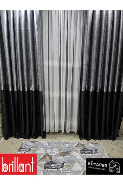 Brillant Rüyaper New Season Top Gray Bottom Anthracite Silver Bordered Background Curtain