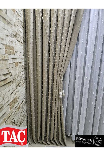 Taç Rüyaper Trend Product Mink Color Linen Backdrop Curtain with Point and Beard