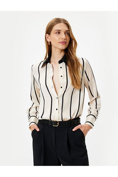 Koton Color Contrast Long Sleeve Classic Shirt