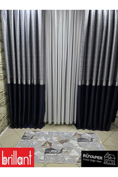 Brillant Rüyaper New Season Top Gray Bottom Navy Blue Silver Bordered Background Curtain