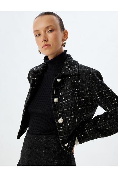 Koton Tweed Crop Jacket - Pearl Button Detailed Shirt Límec