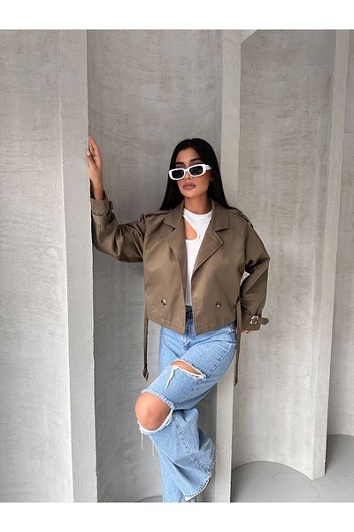 blue ashley Oversize Waterproof Short Trench Coat