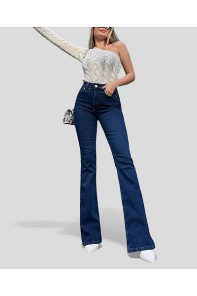 LİMABEL Bella Spanish High Waist Colorfast Dark Blue Jeans