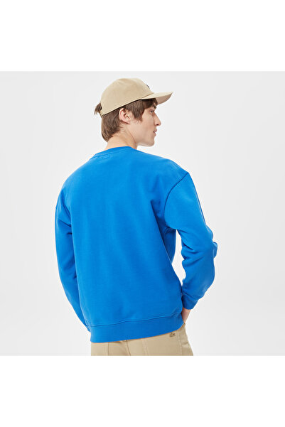 Lacoste Erkek Relaxed Fit Bisiklet Yaka Baskılı Mavi Sweatshirt