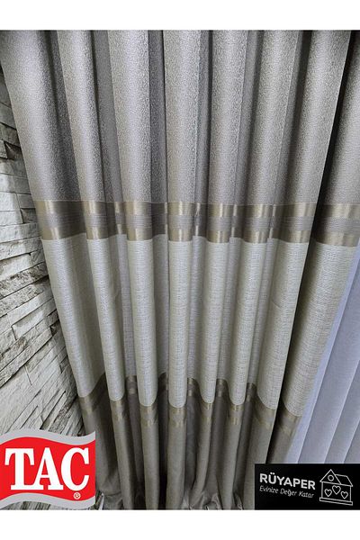 Taç Rüyaper Trend Product Lower and Upper Beige Middle Belly Cream Gold Bordered Background Curtain