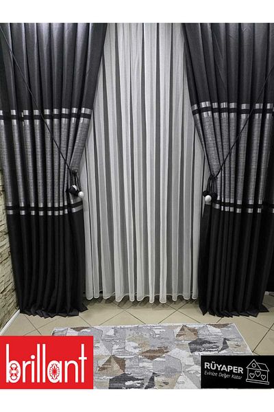 Brillant Rüyaper New Season Lower and Upper Anthracite Middle Belly Gray Silver Bordered Background Curtain