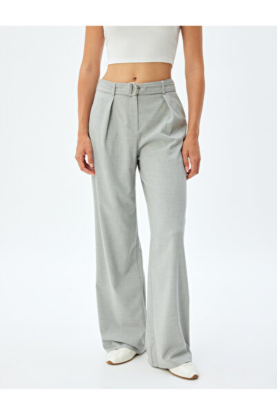 Koton Straight Leg Pocket Belted Fabric Trousers