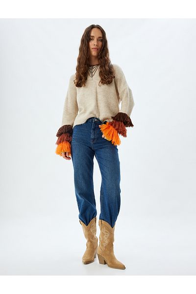 Koton Colorful Knitwear Sweater - Crew Neck and Tassel Detail