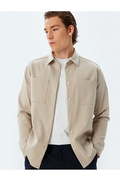 Koton Snap Button Viscose Blended Pocket Detailed Long Sleeve Shirt