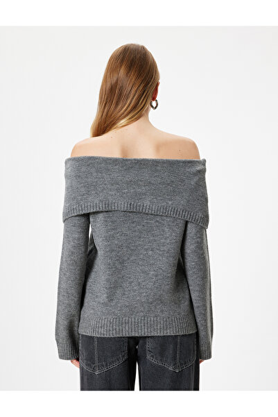 Koton Triko Omzu Açık Kazak Yumuşak Dokulu Uzun Kollu