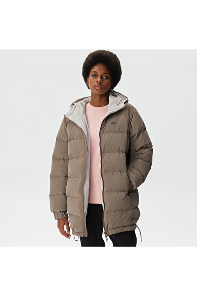 Lacoste Kadın Kapüşonlu Çift Taraflı Beyaz Şişme Mont