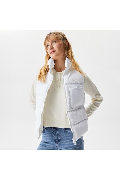 Lacoste Women's Stand Collar Quilted White Vest