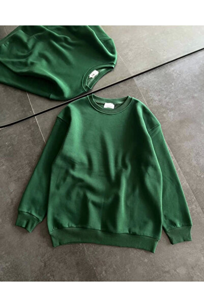 Zühre Winter Crew Neck Three Thread Basic Sweatshirt - Khaki