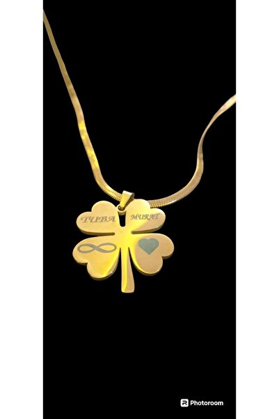 Feride Kişiye Özel Isimli 4 Yapraklı Yonca Kolye Uzun Çelik Zincir