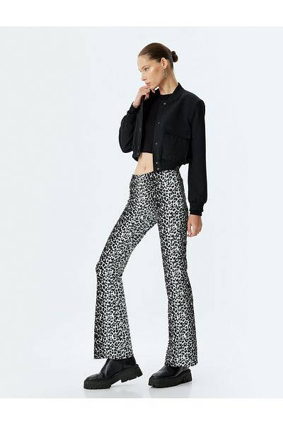 Koton Leopard Patterned Slim Fit Spanish Leg Leggings Trousers - Elastic Waist