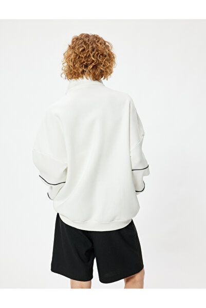 Koton College Printed Oversize Sweatshirt - Half Zipper Hooded