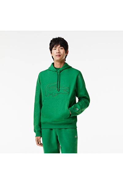 Lacoste Erkek Relaxed Fit Kapüşonlu Baskılı Yeşil Sweatshirt
