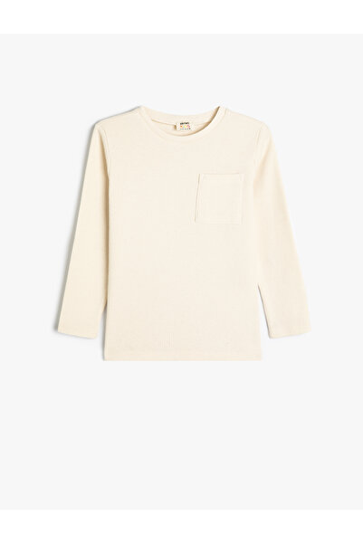 Koton Langärmliges, geripptes Schul-T-Shirt – Rundhalsausschnitt und Taschend...