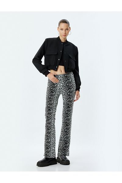 Koton Leopard Patterned Slim Fit Spanish Leg Leggings Trousers - Elastic Waist