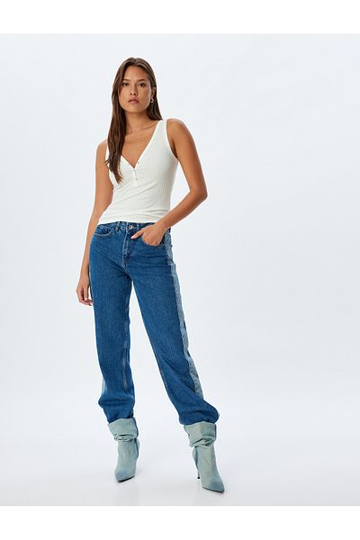 Koton Tricou slim fit cu decolteu în V texturat cu butoane rapide