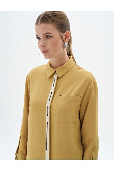 Kayra Μουσταρδί τουνίκ - Λεπτομέρεια με μάτι πουλιού, γιακάς πουκάμισου