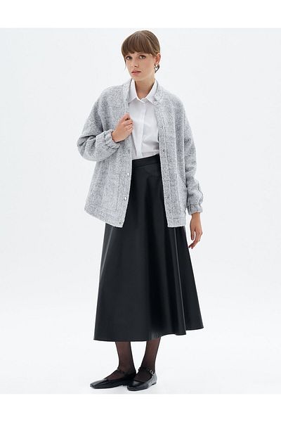 KYR Γκρι Bomber Jacket - Κλείσιμο με κουμπωτό καπάκι