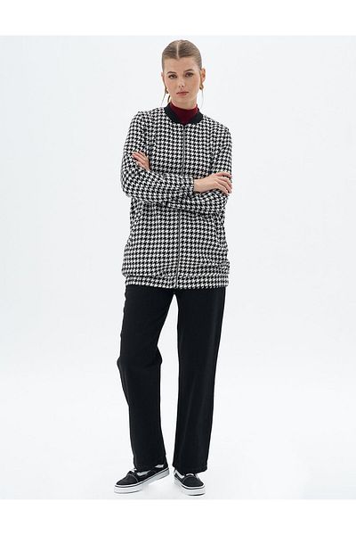 Kayra Μαύρο μπουφάν με φερμουάρ με μοτίβο Houndstooth