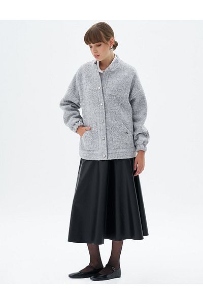 KYR Γκρι Bomber Jacket - Κλείσιμο με κουμπωτό καπάκι