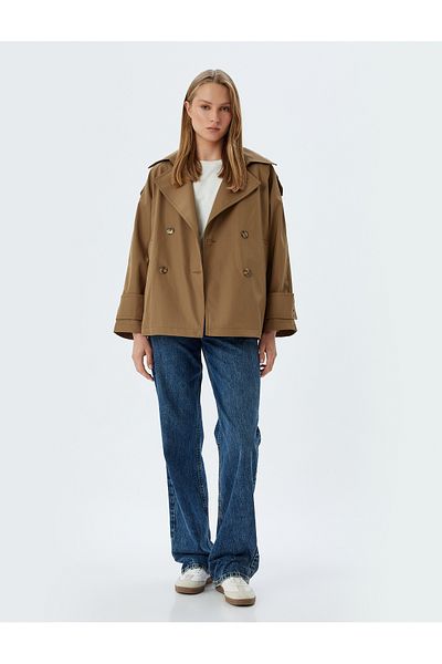 Koton Double Breasted Short Trench Coat with Pockets
