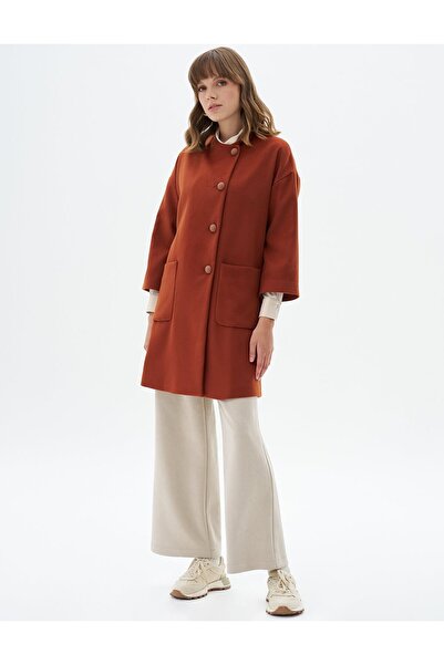 Kayra Three-Quarter Brick Color Stamp Coat