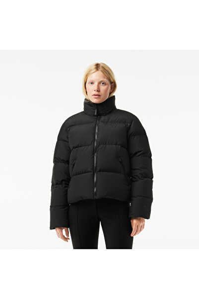 Lacoste Women's Hooded Quilted Black Coat