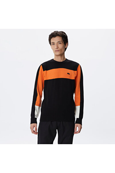 Lacoste Tricotaj negru pentru bărbați, cu mânecă lungă, croială normală, cu d...