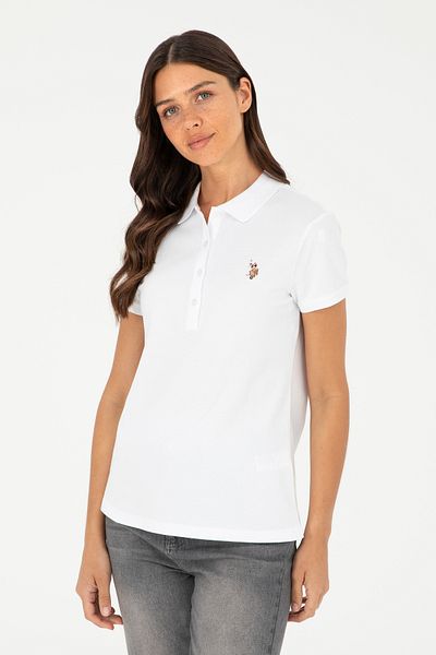 U.S. Polo Assn. Tricou alb cu gât polo de damă 50280067 -vr013