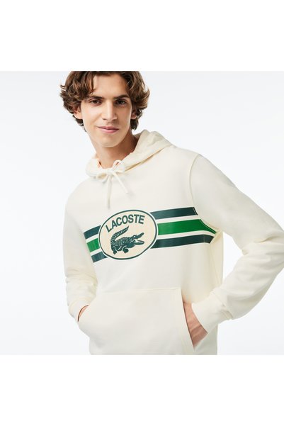 Lacoste Erkek Classic Fit Kapüşonlu Baskılı Beyaz Sweatshirt
