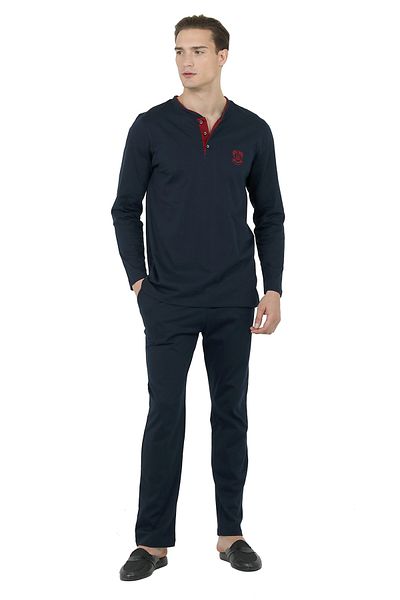 Damat Σετ πιτζάμες Ds Damat Regular Fit Cotton K.ΣΚΟΥΡΟ ΜΠΛΕ