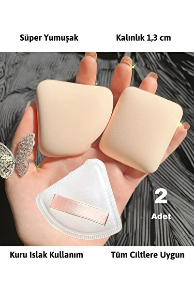 Malinka 2 Adet Kuru Islak Yüz Burun Göz Kozmetik Kontür Makyaj Fondöten Puf Bez Süngeri Kese