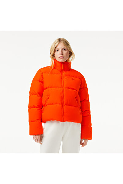 Lacoste Kadın Kapüşonlu Kapitone Turuncu Mont