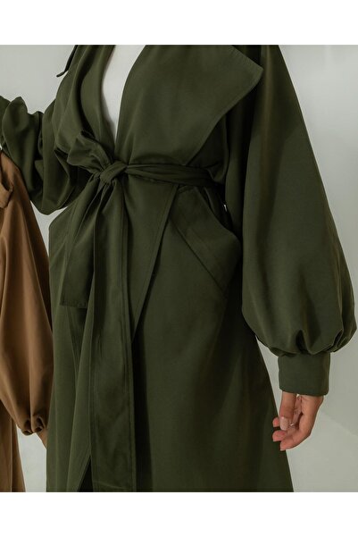 Meri Store Seyyar Kemerli Haki Trençkot