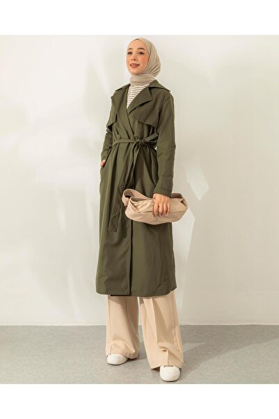 Meri Store Kol Ucu Apoletli Haki Trençkot