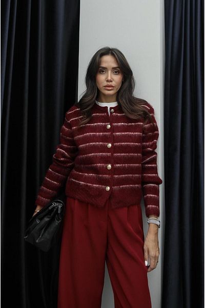 Havoş Burgundy Striped Ribbed Cardigan